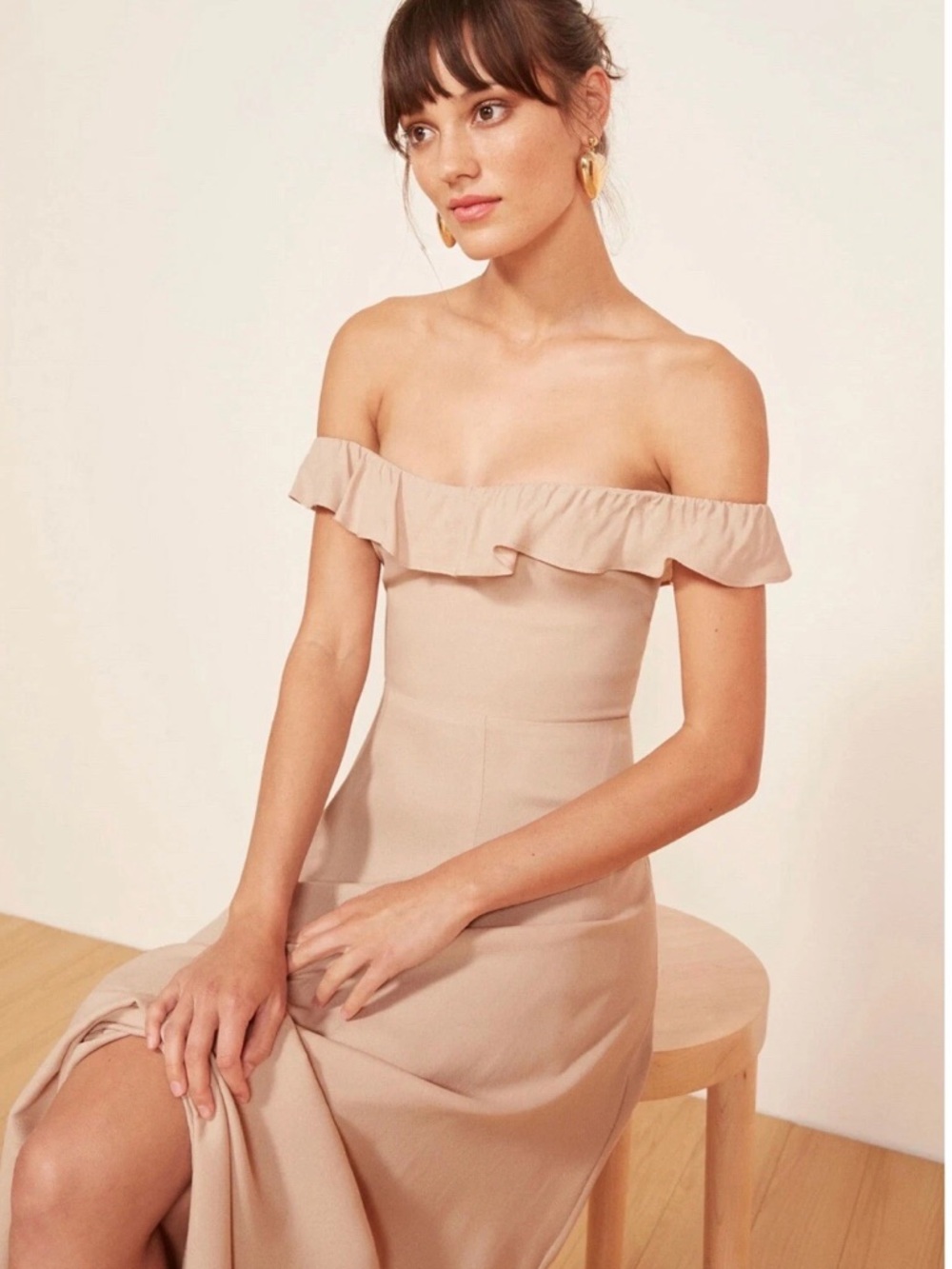 Reformation Pink Blush Verbena Off Shoulder Ruffle Maxi Dress Size 8 DAMAGED - Picture 4 of 11